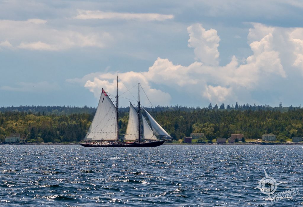 Bluenose II under full sail near Blue Rocks
