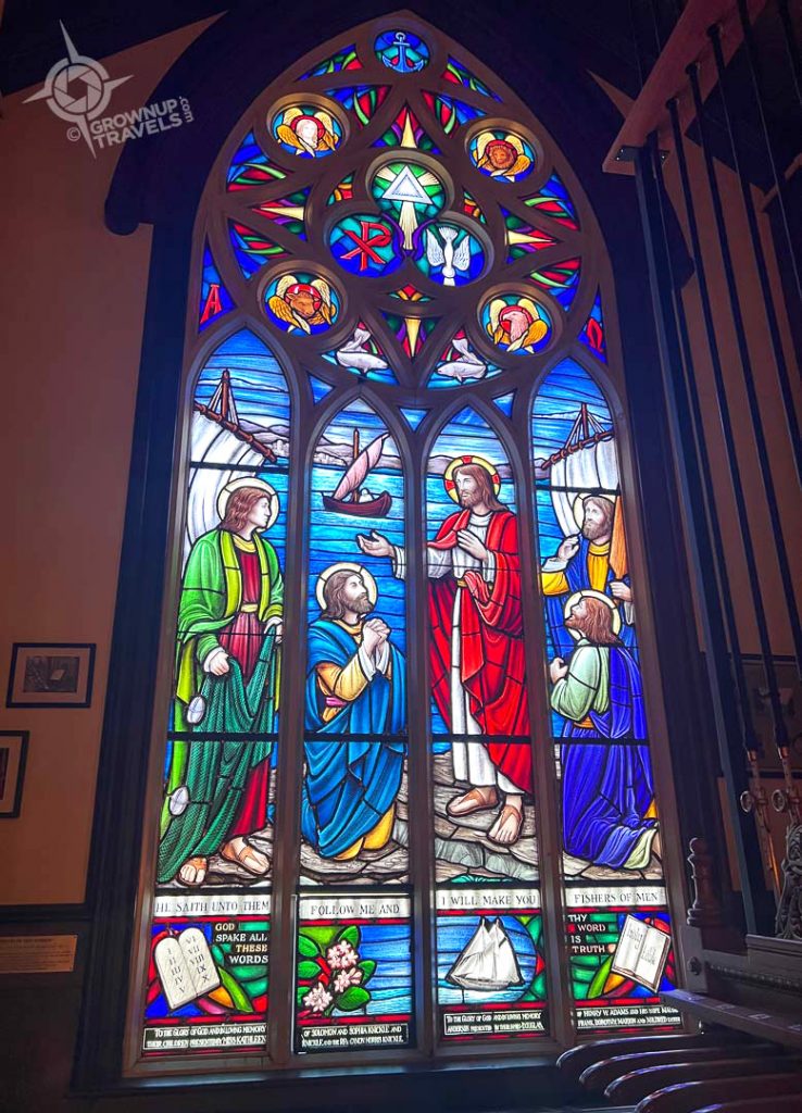 St. Johns Anglican Church Stained Glass in Organ loft Lunenburg