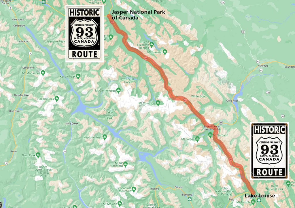 icefields parkway map