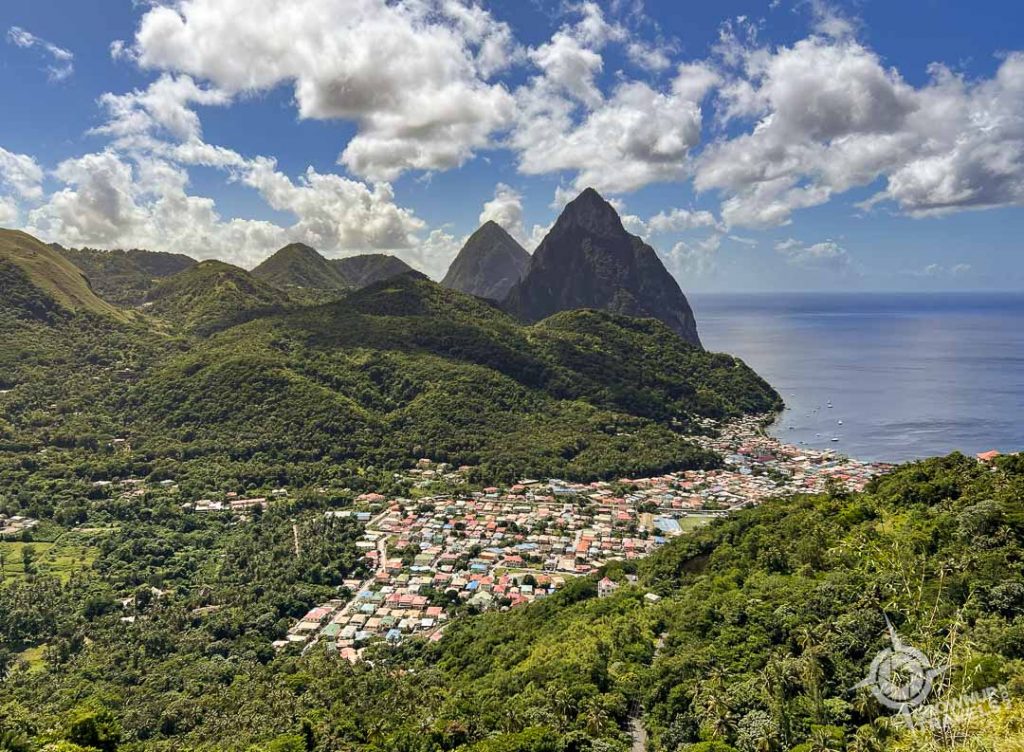 2 pitons and soufriere St. Lucia overlook