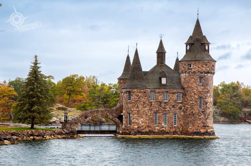 Boldt castle clock tower and powerhouse with bridge