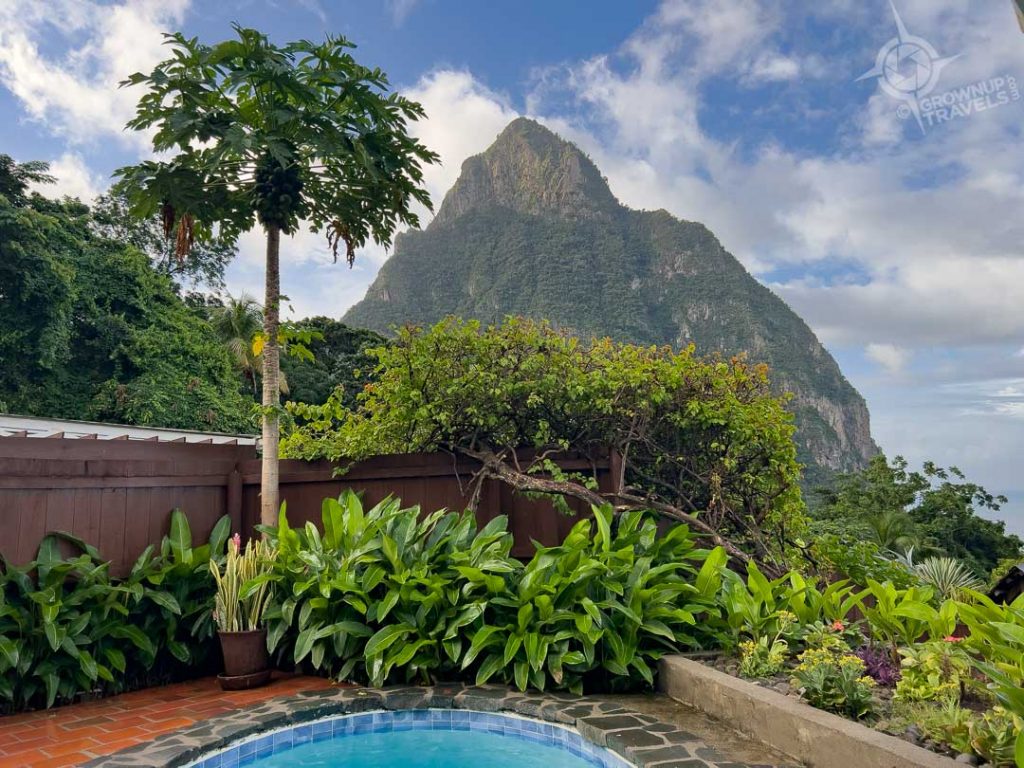 daytime Piton view from room at Stonefield Villas