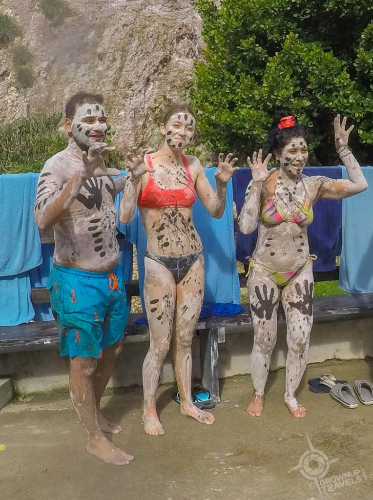 visitors having fun in mud baths St. Lucia