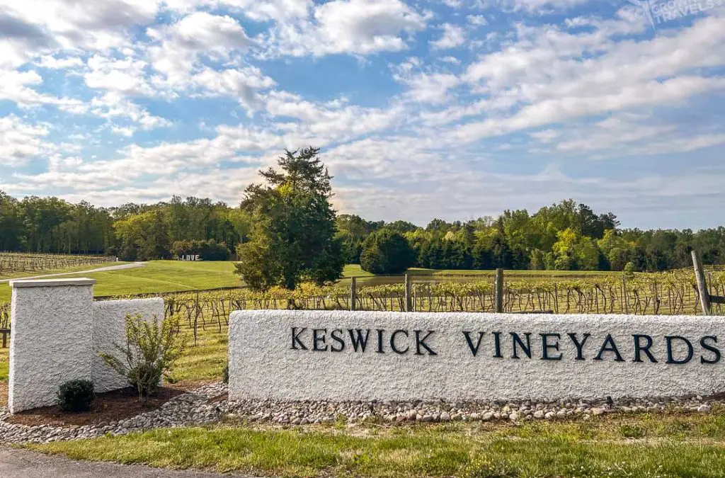 Keswick vineyards sign with estate in bkgd