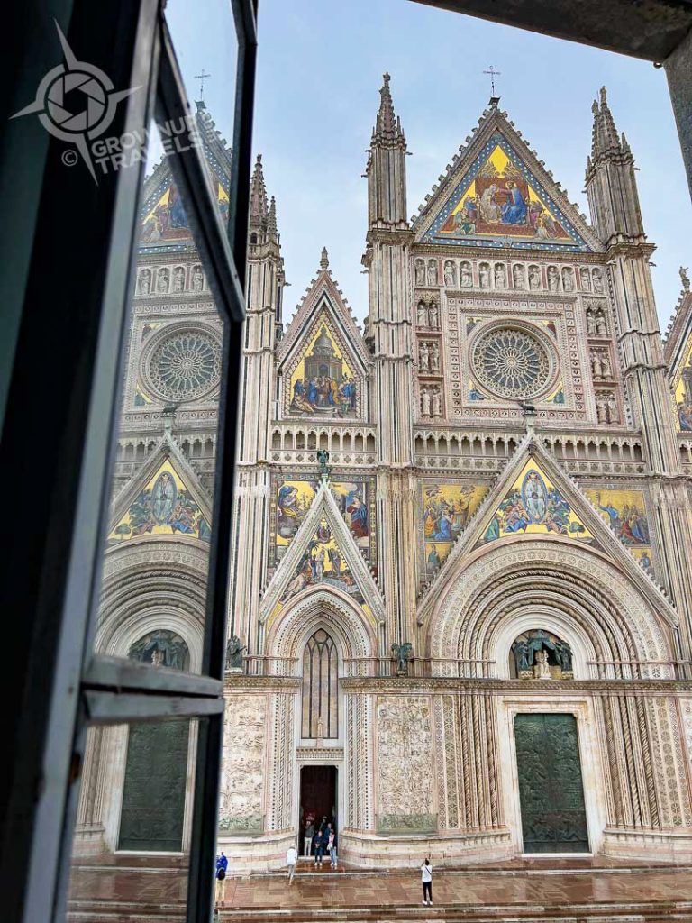 Orvieto Duomo facade from inside Archaeological Museum