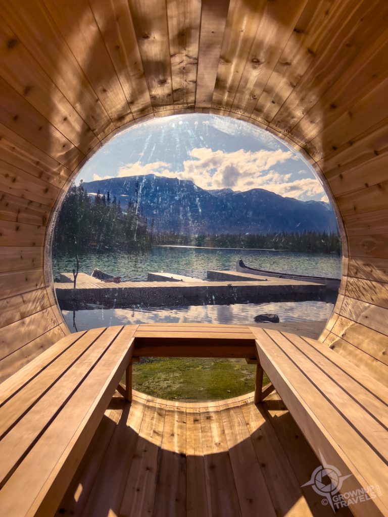 Jasper Park Lodge sauna with a view