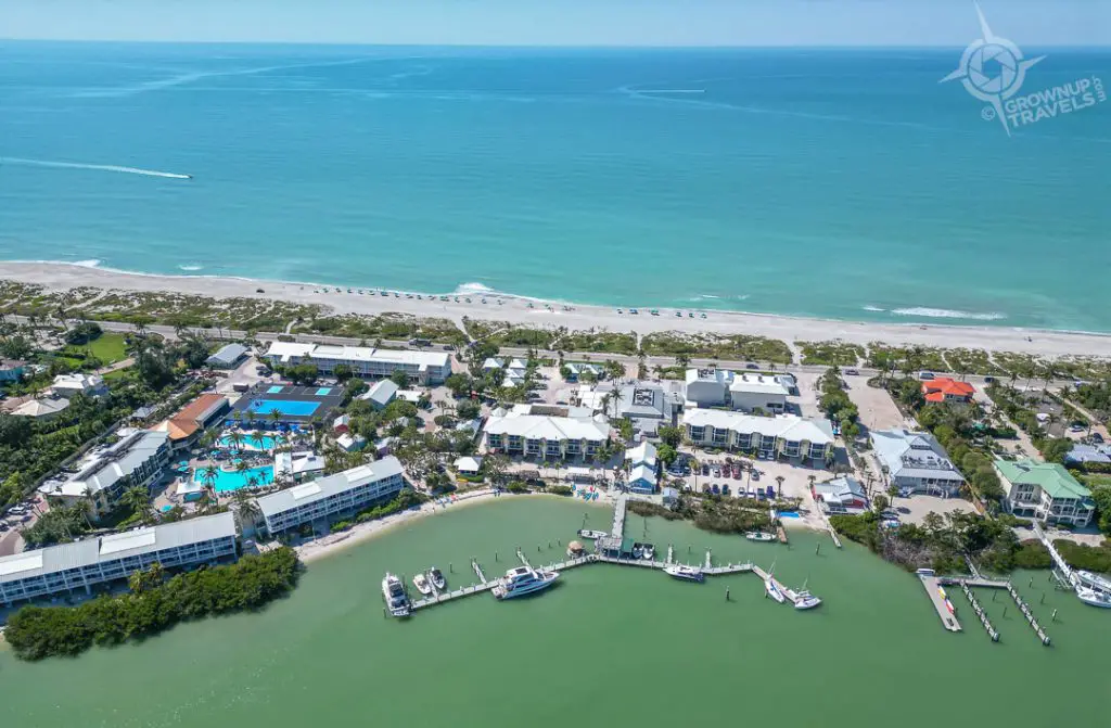 Aerial view of 'Tween Waters Island Resort from Marina side