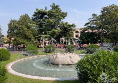Fountain in Piazza Bra in front of Verona's Arena