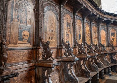 Intarsia woodworking behind altar at Santa Maria in Organo Verona
