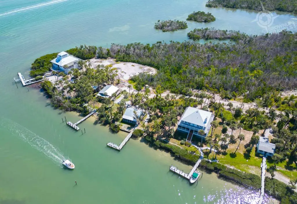 Overhead view arriving at Cabbage Key