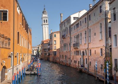 Crooked tower Venice from canal