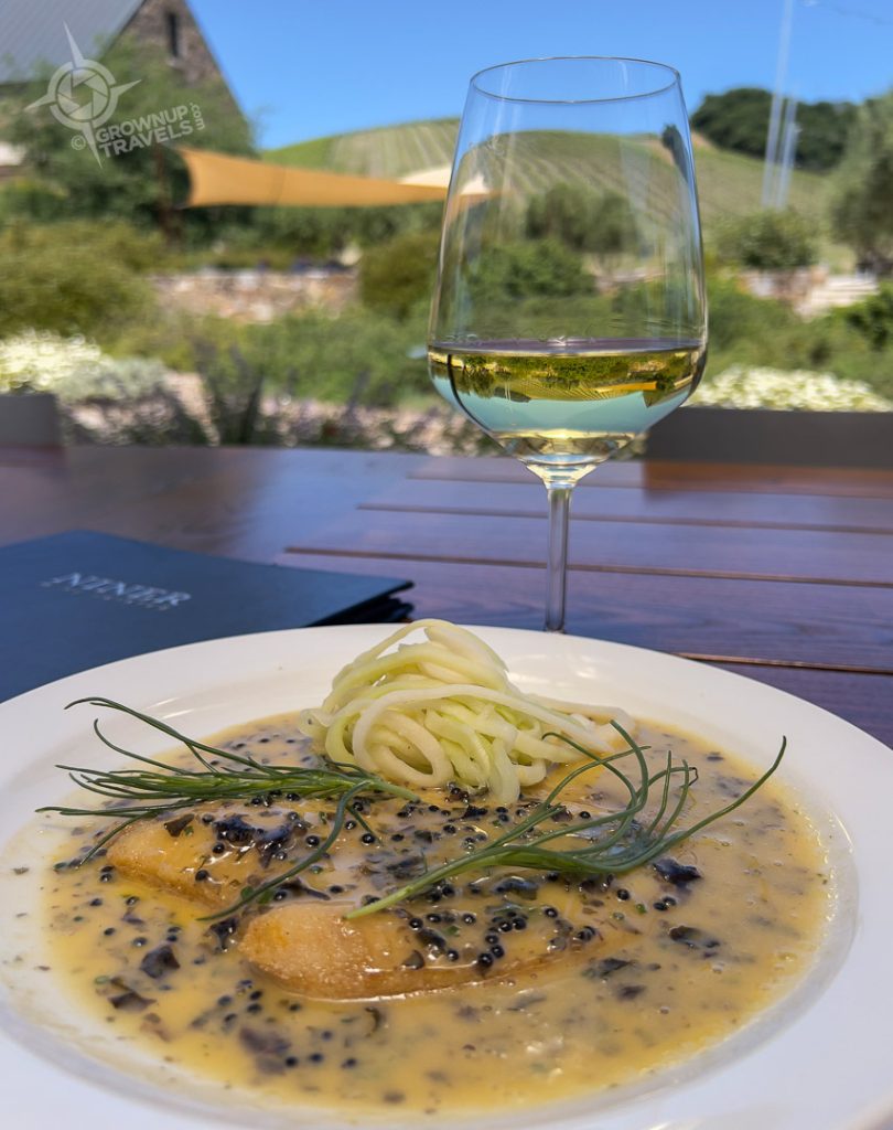 Sole with seaweed caviar butter at Niner Winery