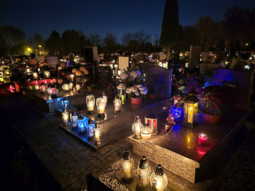 Candles in a Polish Cemetery for All Saints Day