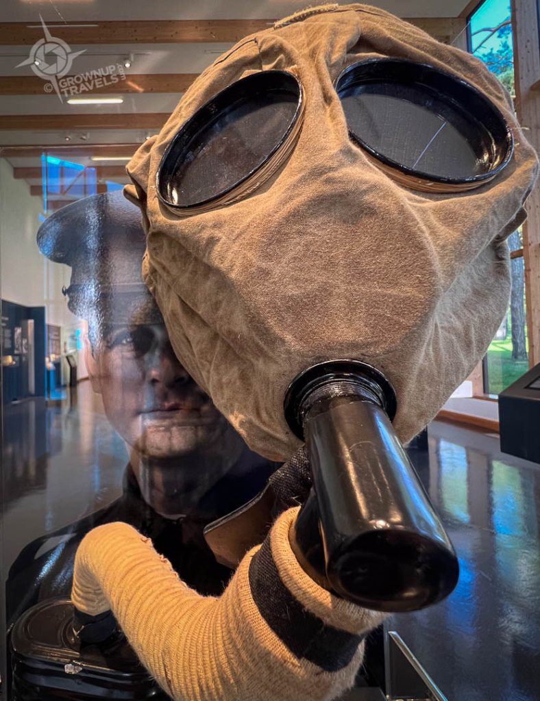 Gas mask with soldier image Vimy Ridge Visitor Centre