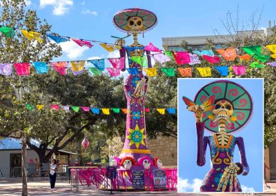 Giant La Catrina with papel banners La Villita San Antonio