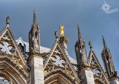 Notre Dame Cathedral Rouen roof detail with gold statue