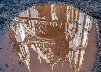 Saint Ouen abbey church Rouen reflection in puddle