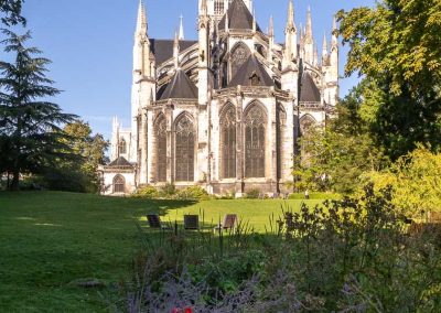 Saint Ouen church exterior Rouen with plants in front
