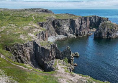 Spillars Cove coastline overhead from drone
