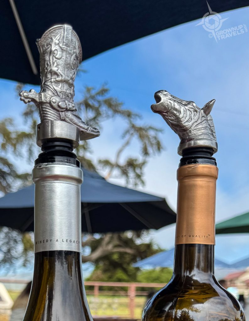 Zebra and cowboy boot wine stoppers Hearst Winery