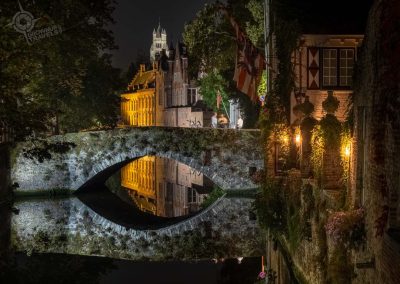 Canal bridge with reflections Bruges Belgium horiz-2