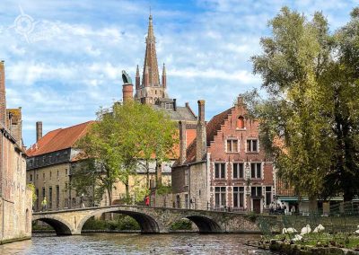 Canal views with swan sanctuary Bruges Belgium
