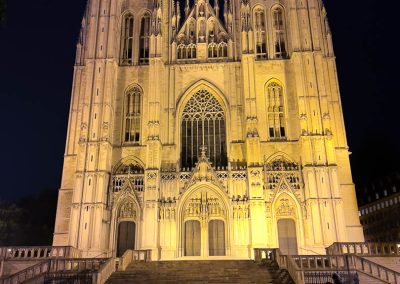 Cathedral with couple at night Brussels