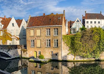 Groenerei Canal bridge pano from apartment Bruges Belgium