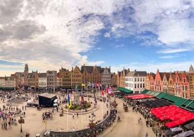 Market Square panorama from Historium balcony Bruges Belgium