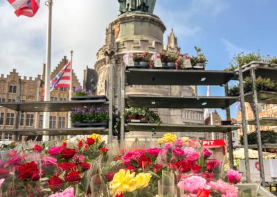 Markt Square flower kiosk Bruges Belgium