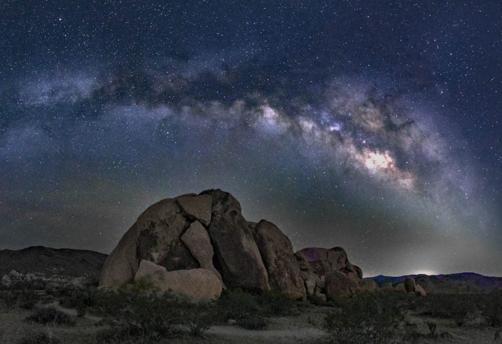 Fisheye Milky Way over Joshua Tree rocks
