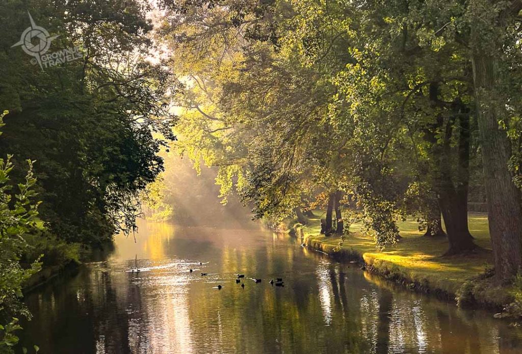 Morning light on canals in Bruges Belgium