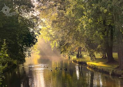 Morning light on canals in Bruges Belgium