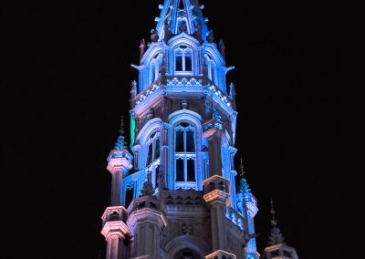 Spire in Grand Place at night Brussels