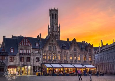 Sunset in Burg Place Bruges Belgium