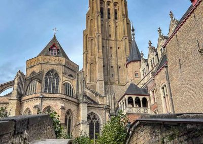 The St. Bonifacius (Love) Bridge near the Church of Our Lady Bruges Belgium