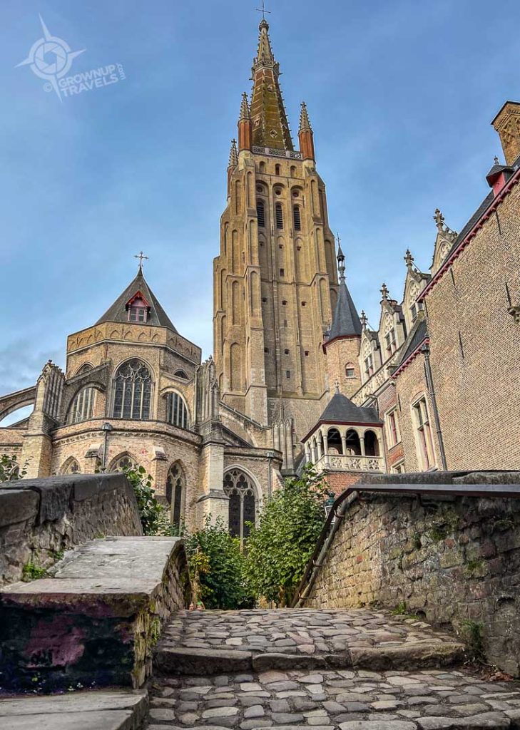 The St. Bonifacius (Love) Bridge near the Church of Our Lady Bruges Belgium