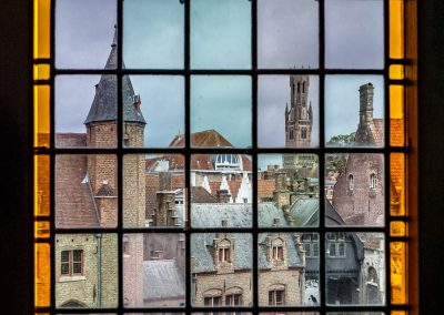 Window views of Bruges Belgium from Gruuthusemuseum