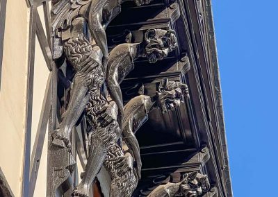 Transvaal Street wooden house gargoyles detail Antwerp