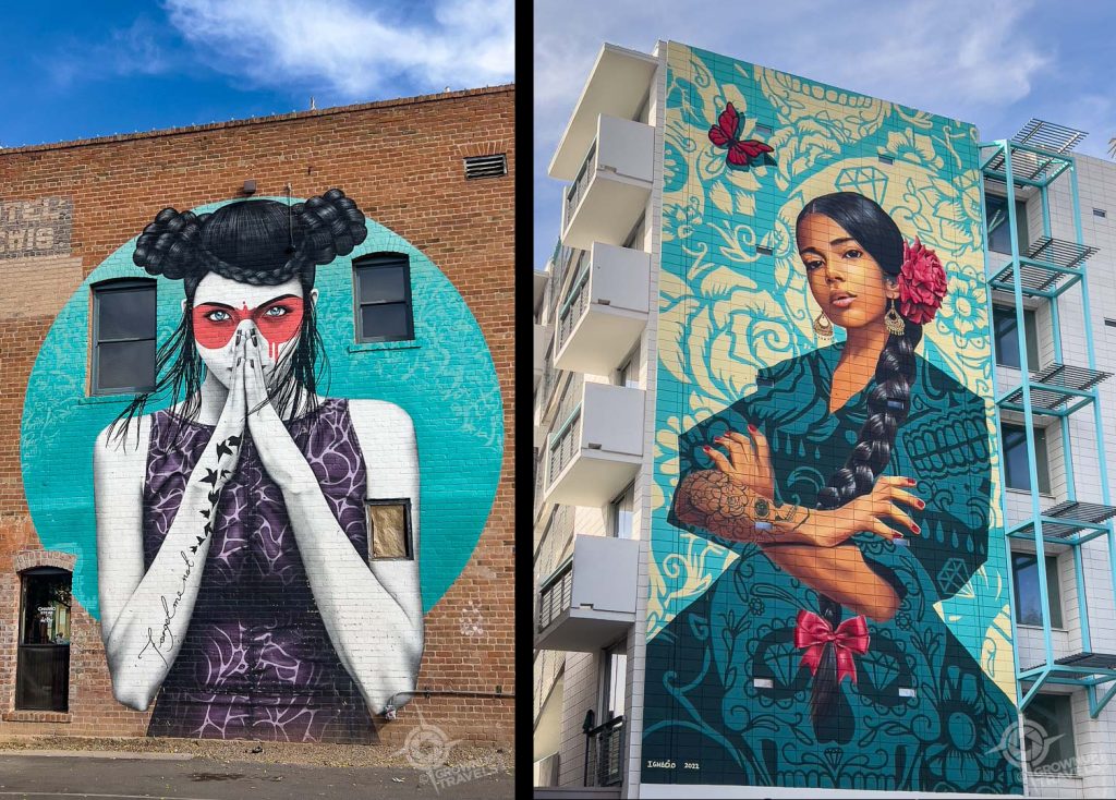 2 murals of women in downtown Tucson