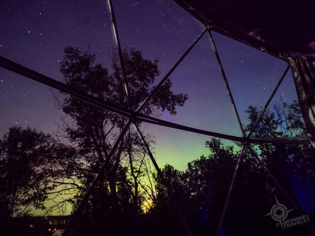Aurora Borealis from inside The Jack at Blackstrap Glamping Resort