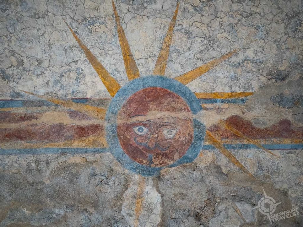 Mission Concepcion Fresco of sun and face San Antonio