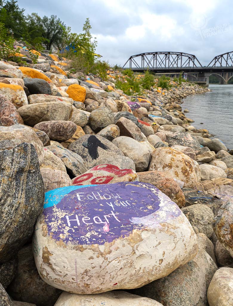 Painted rocks along Saskatoon riverfront