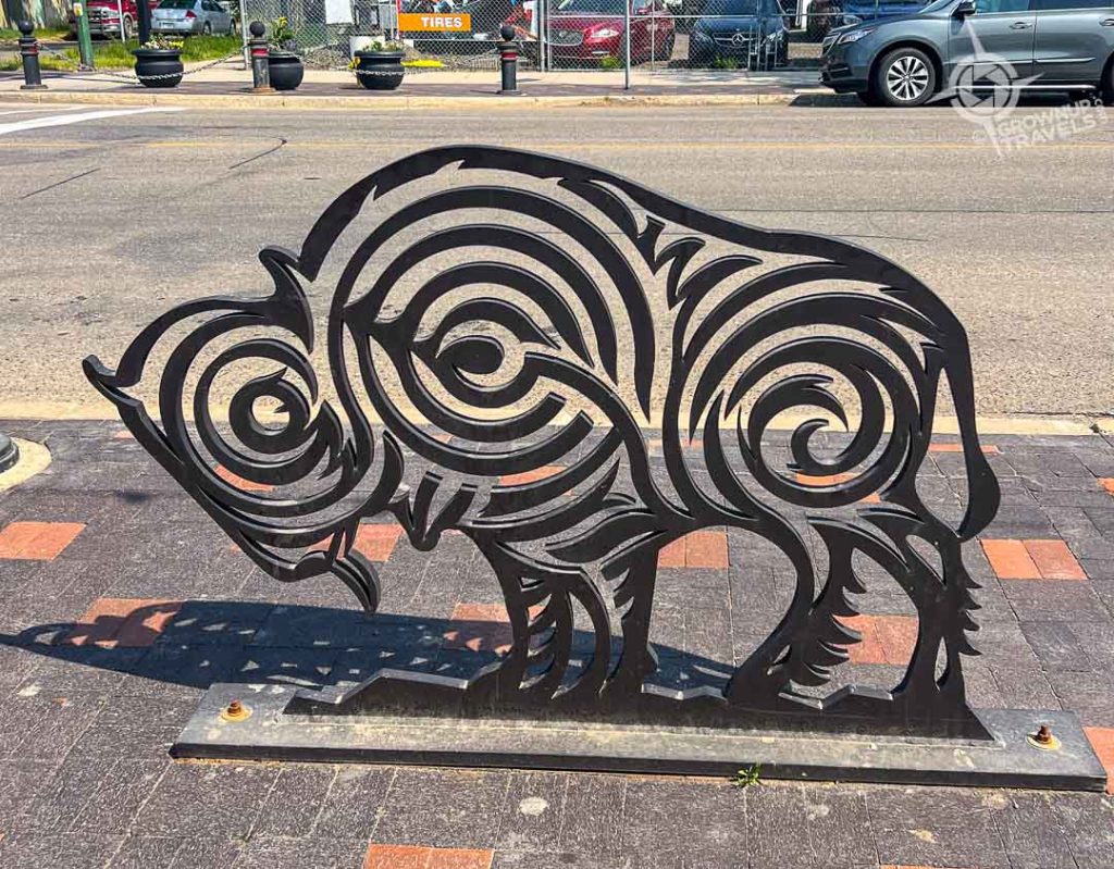 Riversdale bison bikerack sculpture Saskatoon