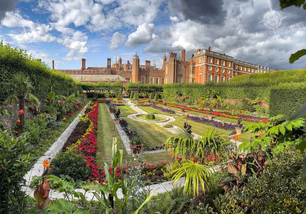 Hampton Court Palace Pond Garden with palace behind
