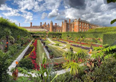 Hampton Court Palace Pond Garden with palace behind