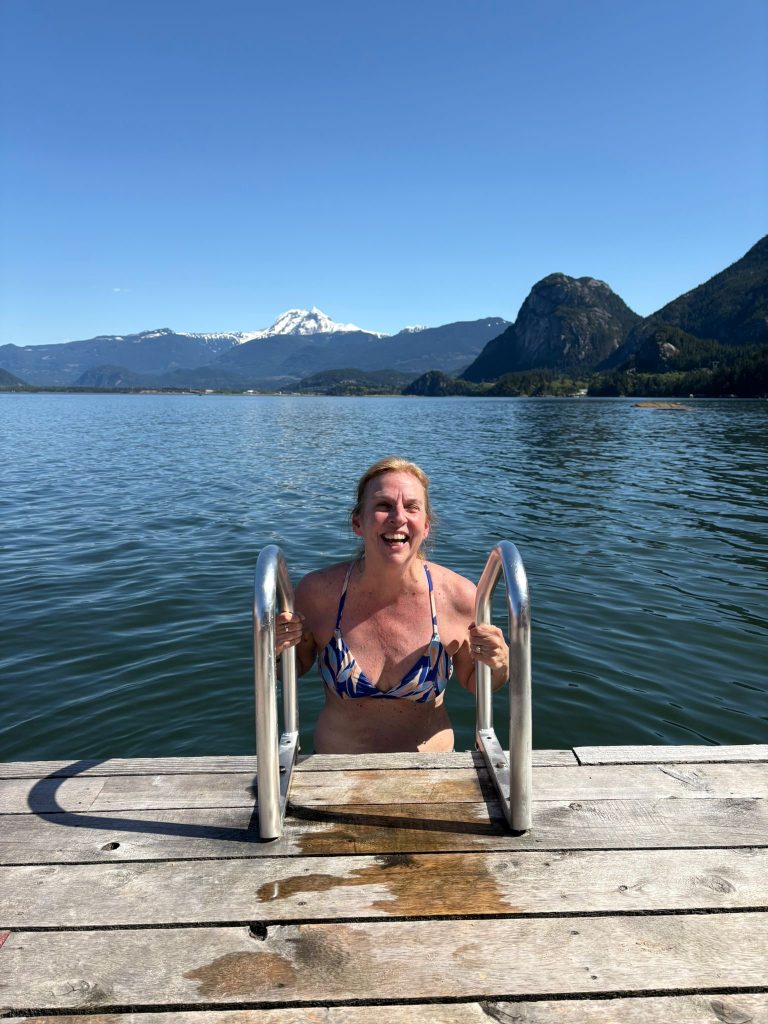 Jane cold plunge at Inflow sauna Photo Nikki Johnston
