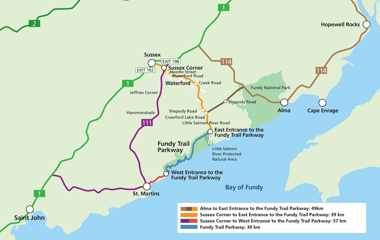 Map of New Brunswick Parks and routes