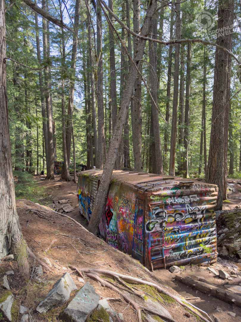 boxcar between trees