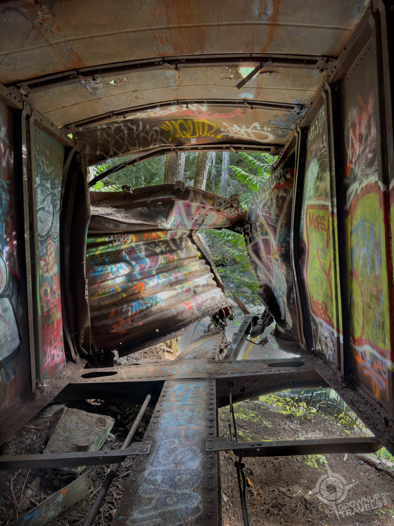 inside boxcar on Train Wreck Trail